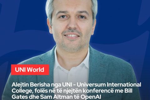 Alejtin Berisha, presidenti i UNI - Universum International College, folës në të njejtën konferencë me Bill Gates dhe Sam Altman